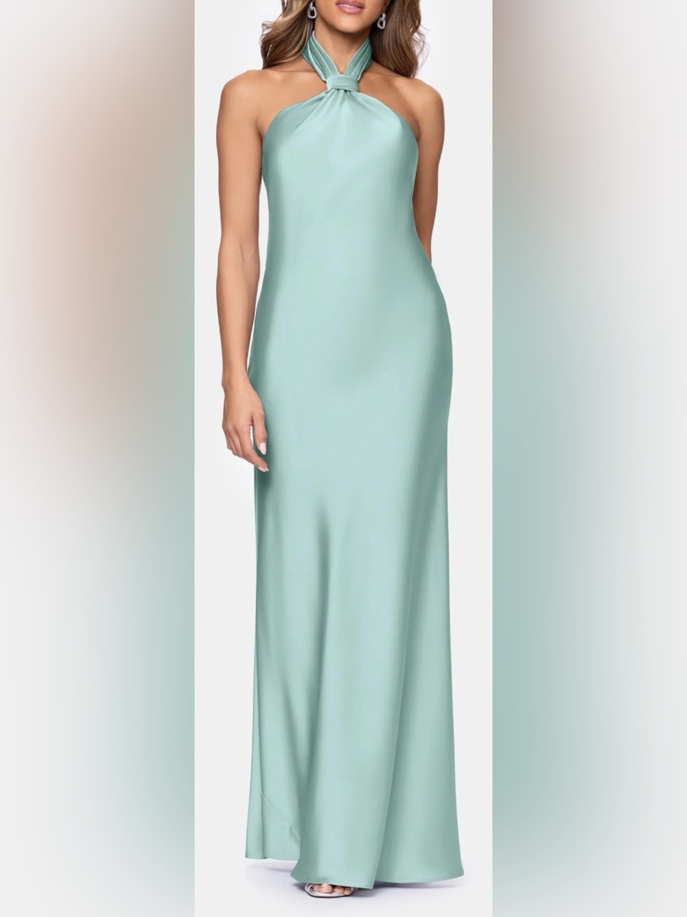 NEW Betsy and Adam ESMERELDA Sage green satin halter dress sz 8